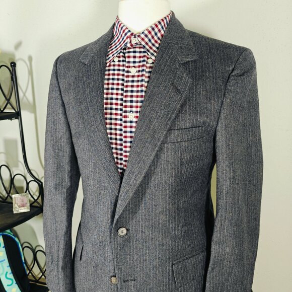 VTG Bill Blass Men's Sport Coat Blazer Gray Striped Herringbone Wool Size 40R - Picture 8 of 16
